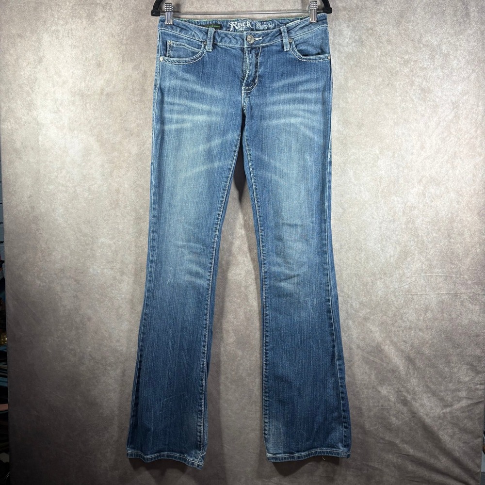 Wrangler Rock 47 Jeans Women 5x30 Blue Ultra Low Rise Bootcut‎ Embroidered Y2K